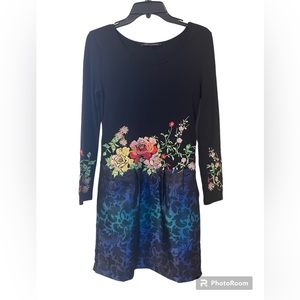 Love Band Dress Women’s Sz M Black Embroidered Multi Color Flowers Multi media
